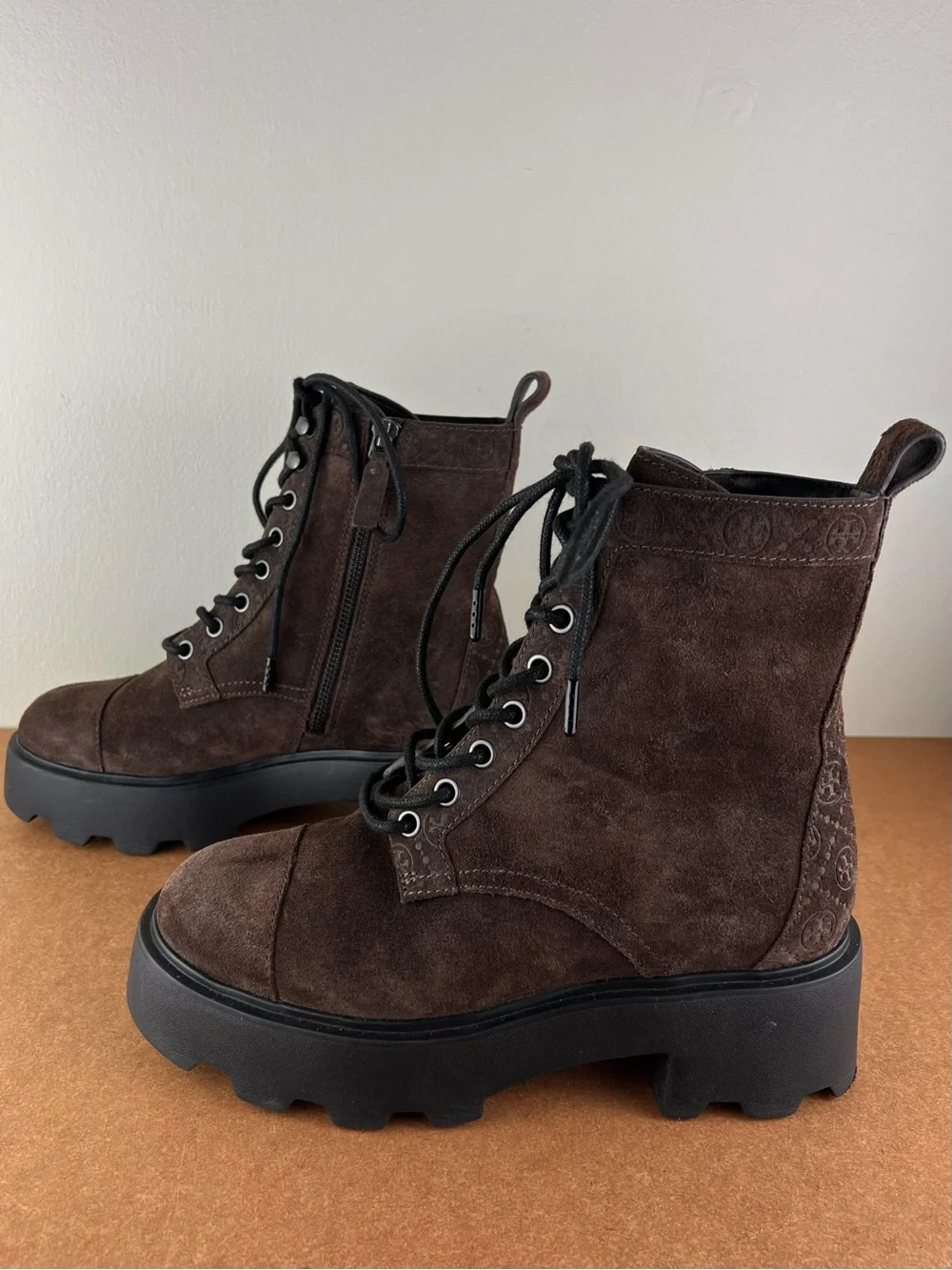 TORY BURCH BROWN SUEDE COMBAT BOOTS